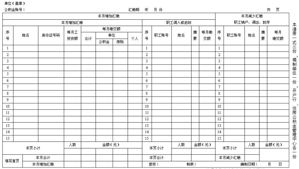 住房公积金增员表