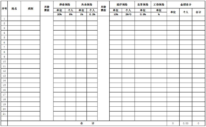 社保预算表