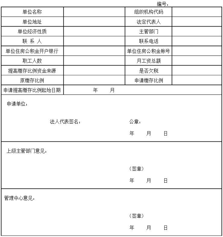 单位提升住房公积金缴存比例申请表