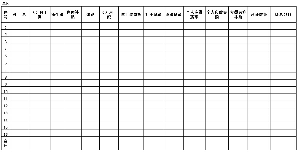医疗保险缴费明细表