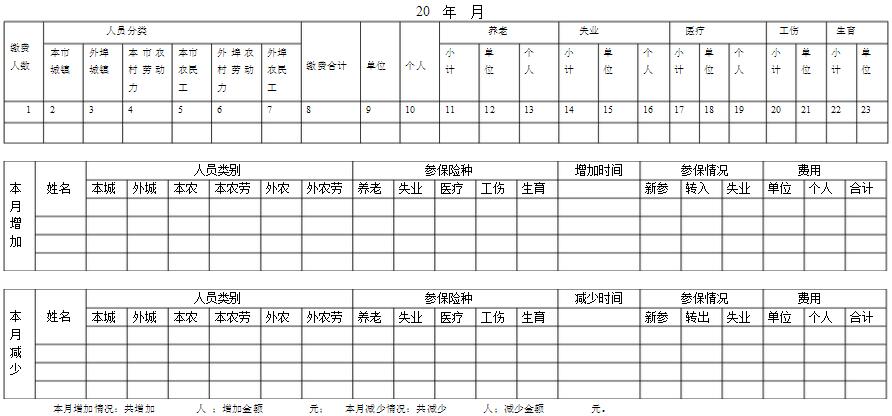 社保缴费情况月报表