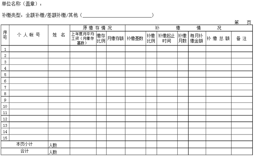 住房公积金补缴表