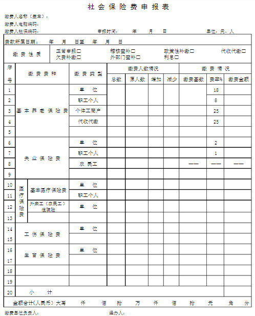 社会保险费申报表
