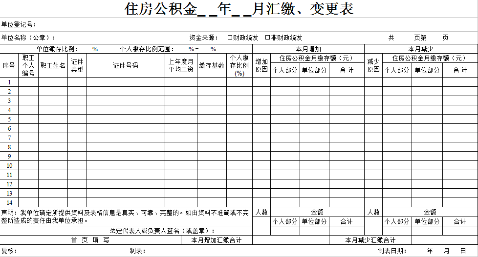 住房公积金汇缴变更表