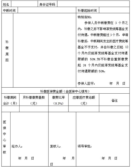 医疗保险中断补缴申请表