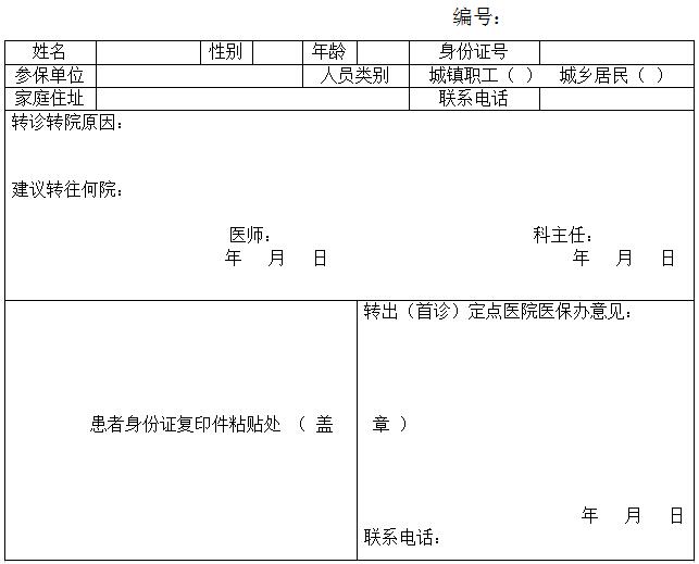 医保参保人员转诊转院审批表