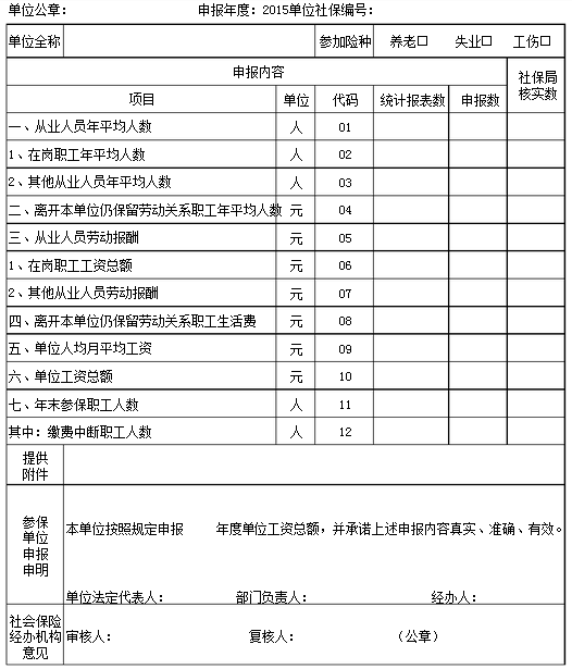社保年度工资申报表