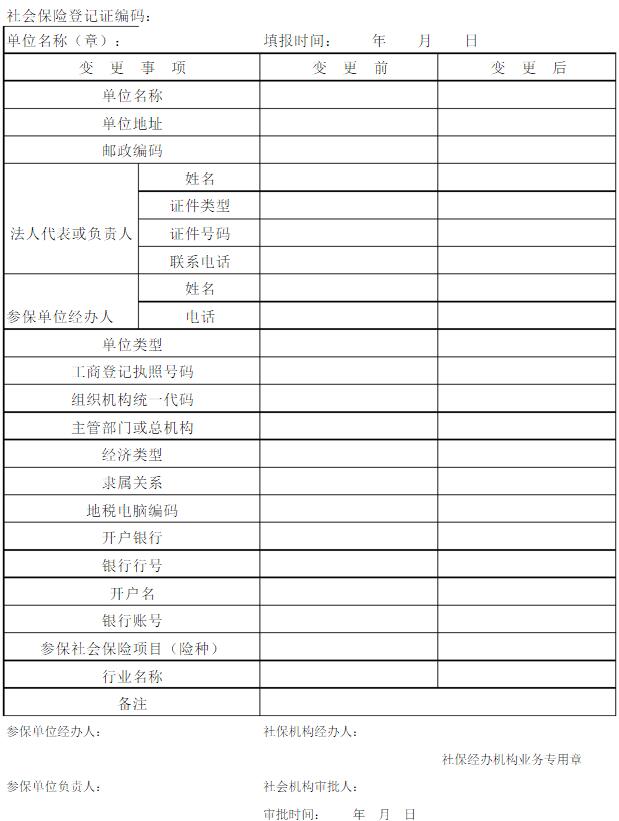 社会保险单位信息变更登记表