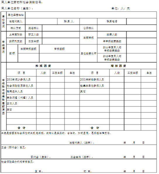 社保基数申报表格