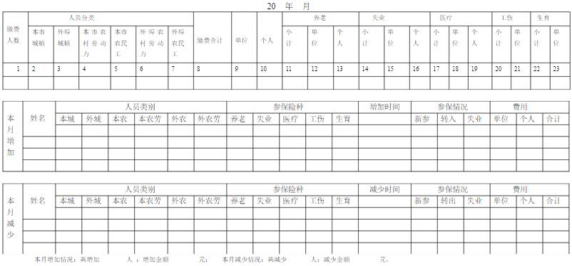社保缴费情况月报表
